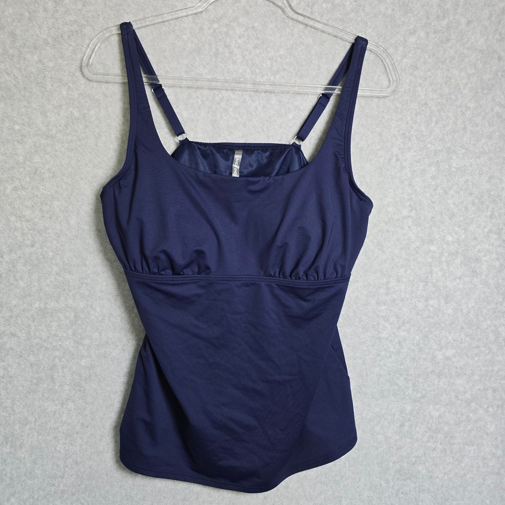 Lands End Women 16 Navy Blue Tankini Top Swim Resort Beach Built in Bra Vacation